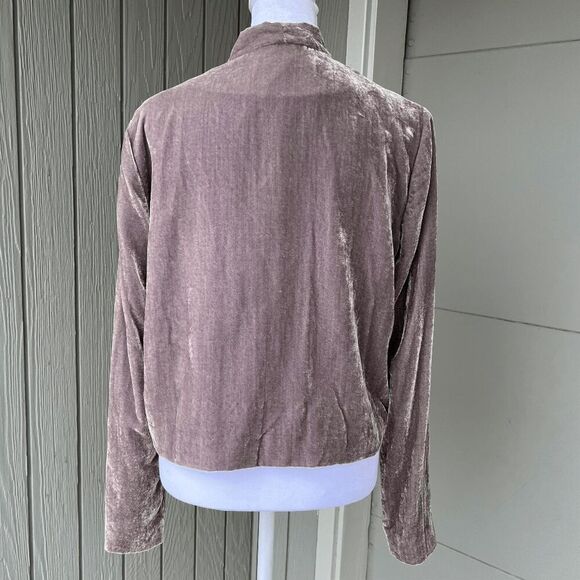 WAYF Taupe Crushed Velvet Tie-Neck Cropped Blouse Jacket Small - Picture 2 of 10